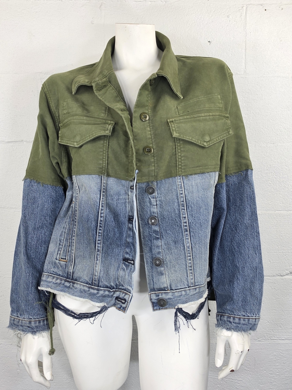 Hudson Jeans Two-Tone Olive Green & Blue Denim Jacket